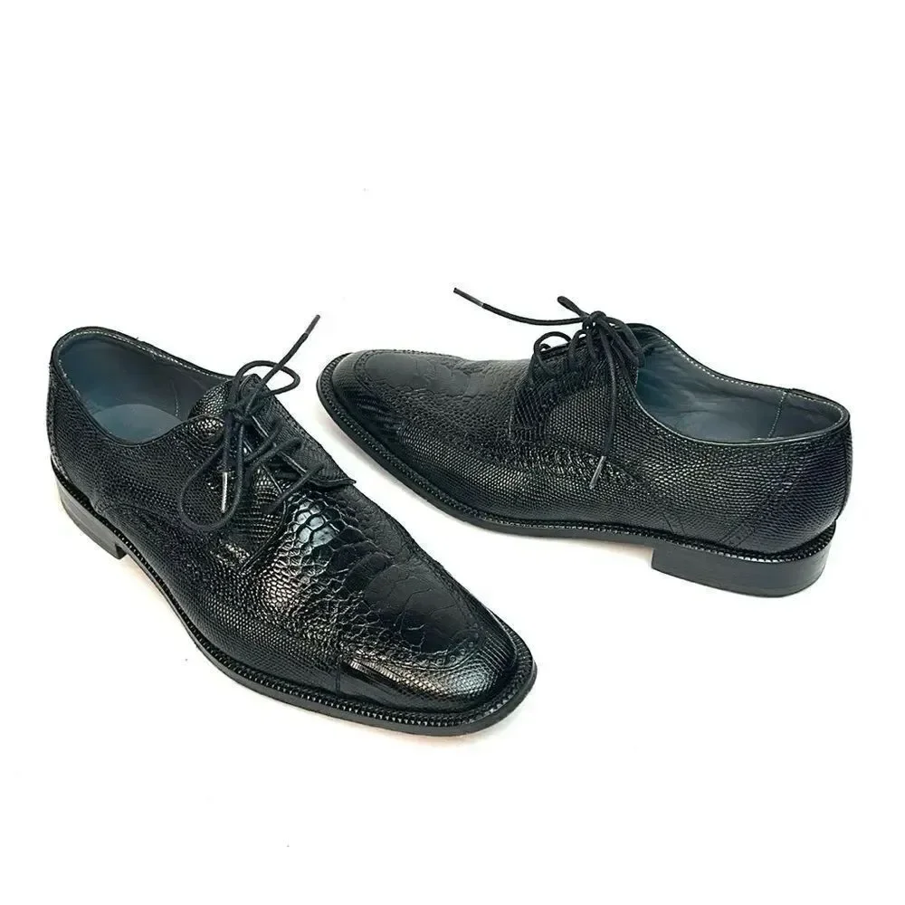David X Genuine Lizard and Ostrich Men's Dress Shoes Black Size 9.5